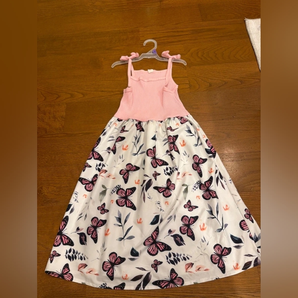 Girls Pink Butterfly Print Maxi Dress